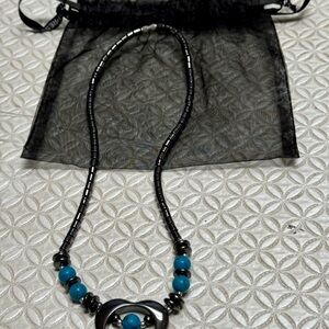 NWOT! Express Necklace | Silver Twist Closure | Blue/Turquoise Beads with Heart